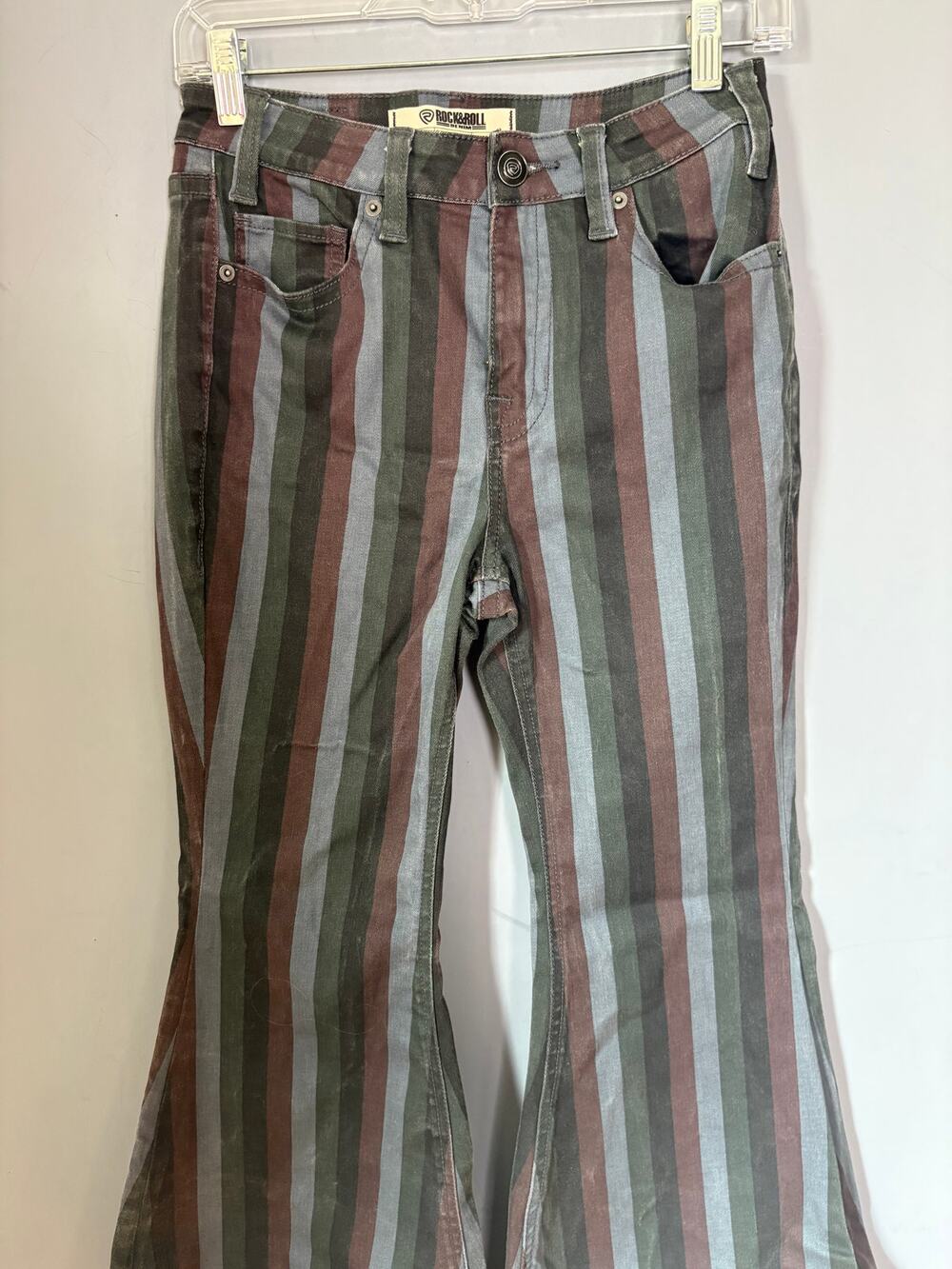 Rock Revival Womens 26 High Rise Bell Bottom Striped Jeans 30